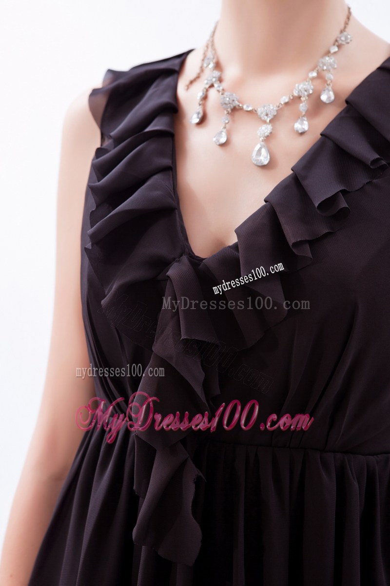 Dark Purple Empire V-neck Mini-length Ruching Prom Dress