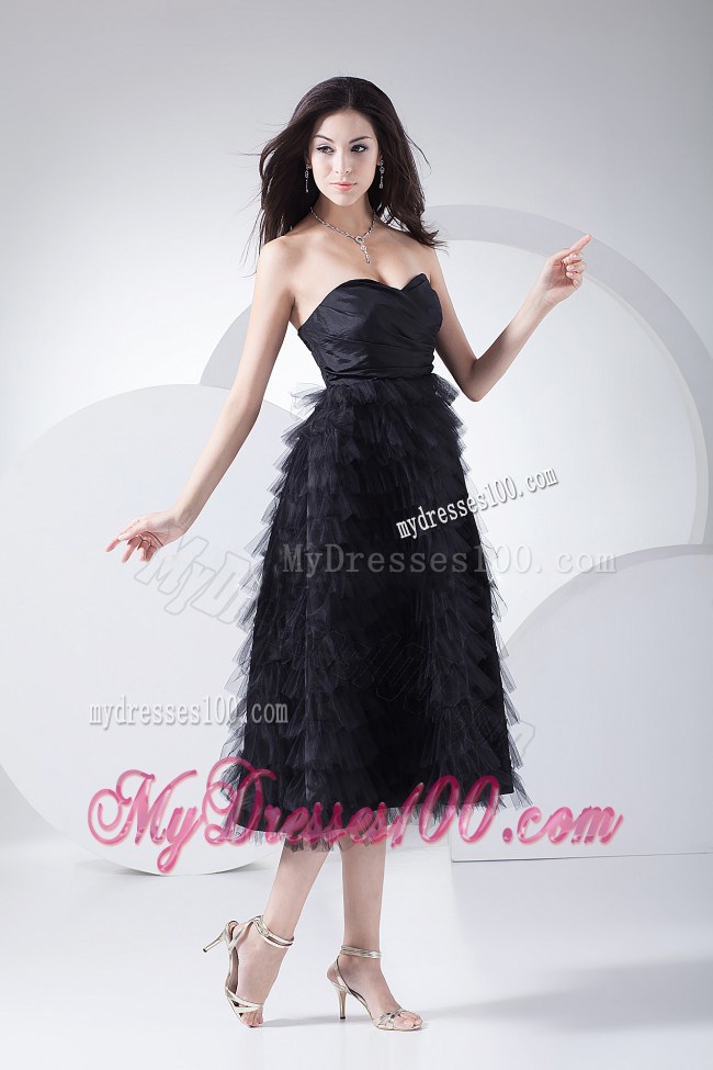 Chic Ruffled Layers Sweetheart Tea-length 2013 Little Black Dresses