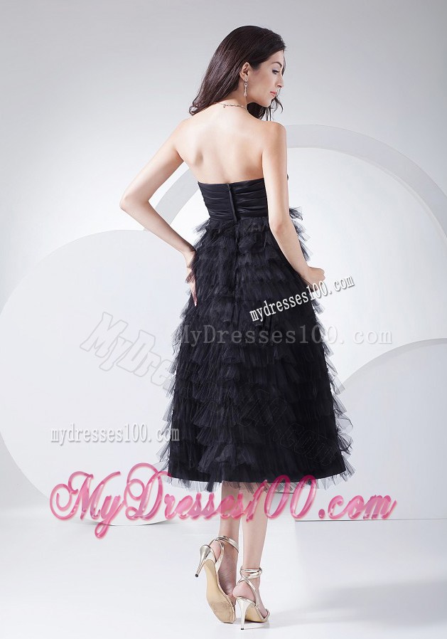 Chic Ruffled Layers Sweetheart Tea-length 2013 Little Black Dresses