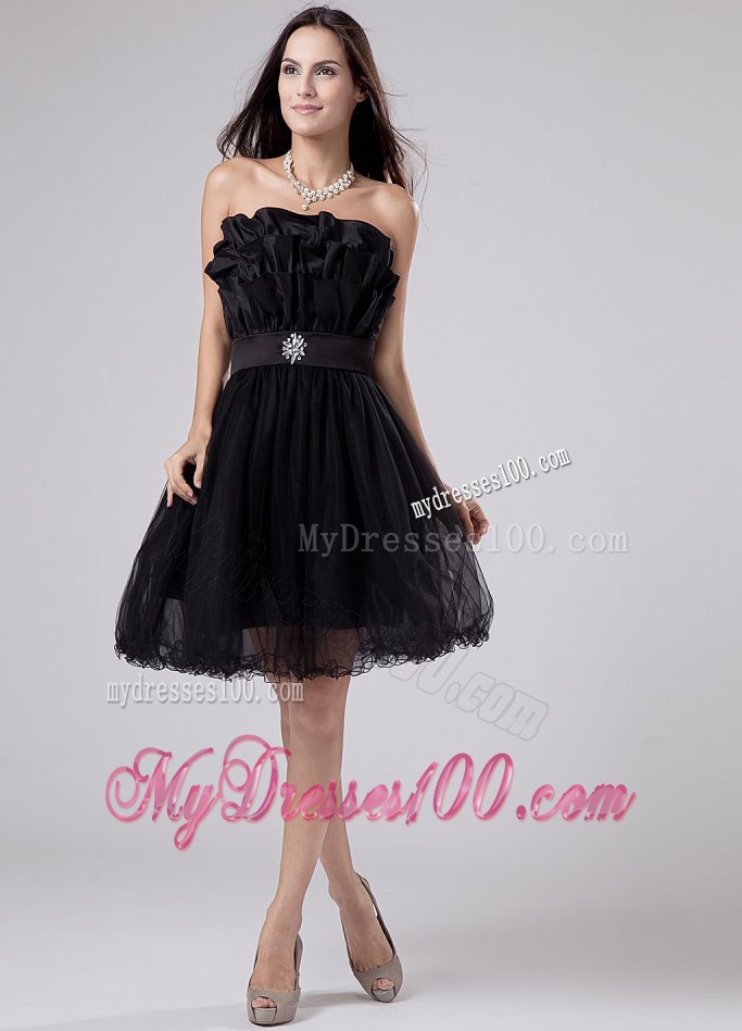 Strapless Mini-length Little Black Dresses with Beading on Sashes