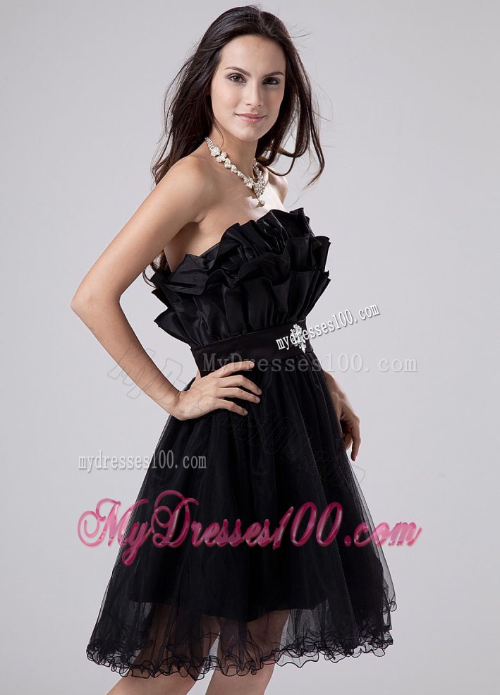 Strapless Mini-length Little Black Dresses with Beading on Sashes