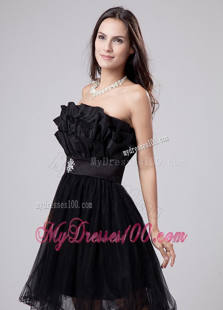 Strapless Mini-length Little Black Dresses with Beading on Sashes