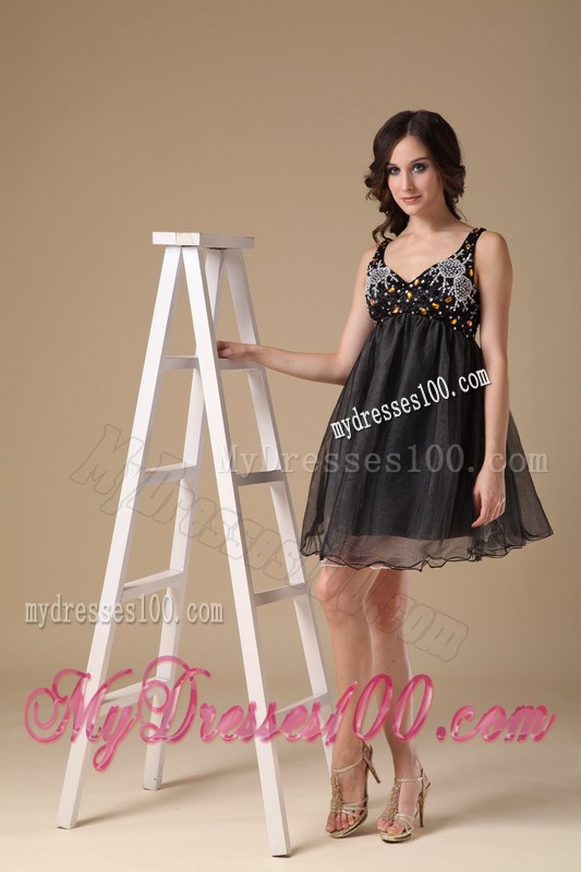Cute Straps Beading Mini-length Little Black Dress for Evening Party