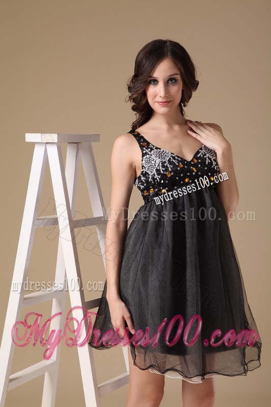 Cute Straps Beading Mini-length Little Black Dress for Evening Party