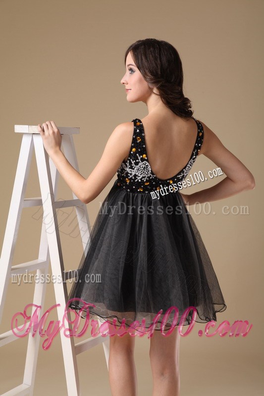 Cute Straps Beading Mini-length Little Black Dress for Evening Party