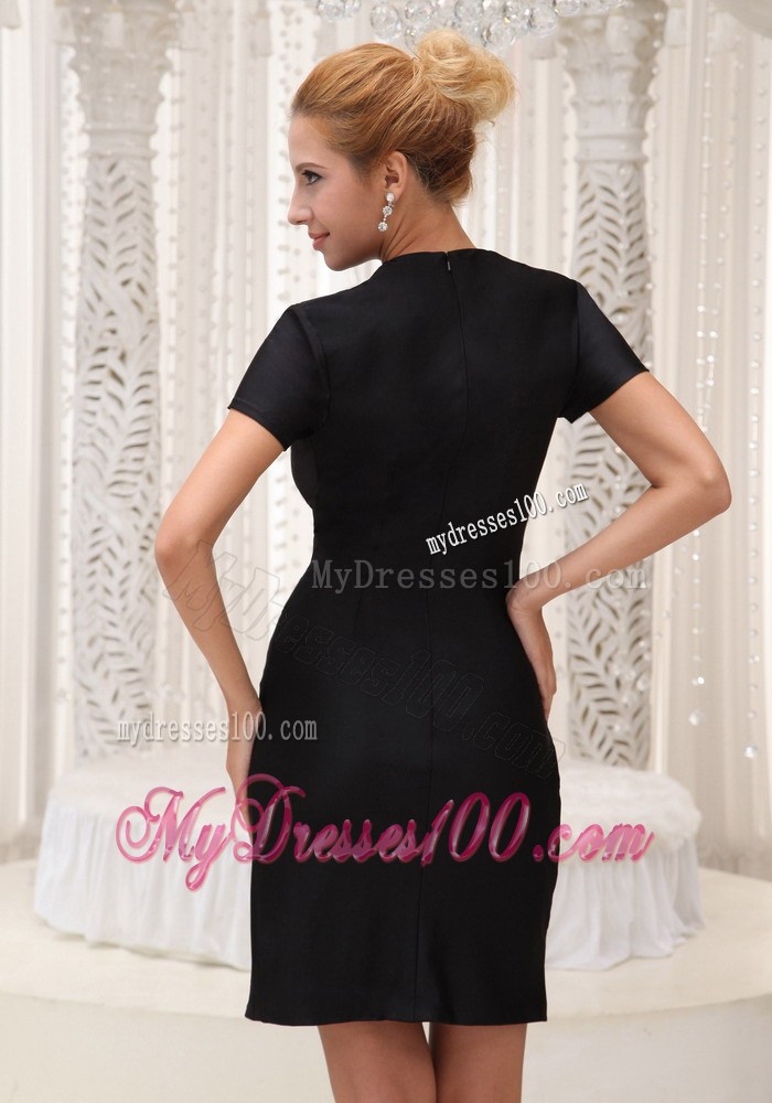 V-neck Black Short Sleeves For 2013 Mini-length Little Black Dress