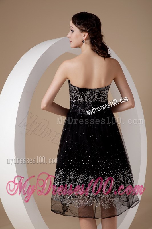 Low price Strapless Embroidery Tea-length Summer Little Black Dress