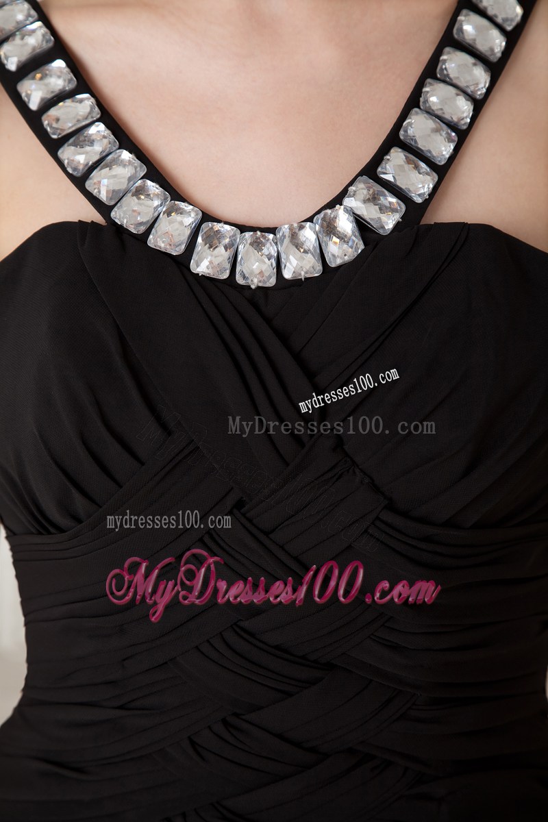 Straps Black Column Beading Little Black Dress with Mini-length
