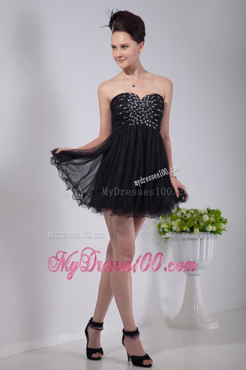 Black Empire Sweetheart Beading Mini-length Little Black Dress