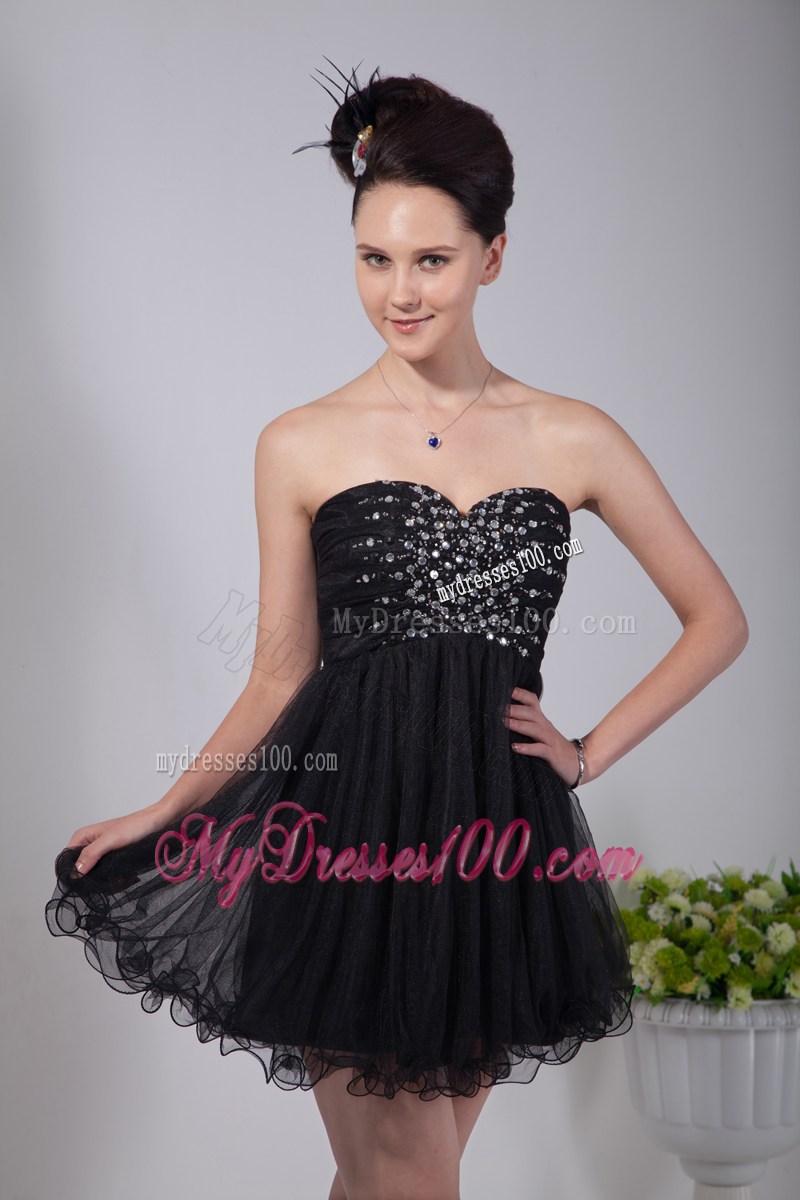 Black Empire Sweetheart Beading Mini-length Little Black Dress