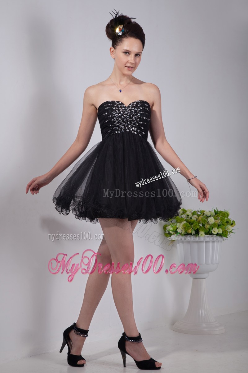 Black Empire Sweetheart Beading Mini-length Little Black Dress