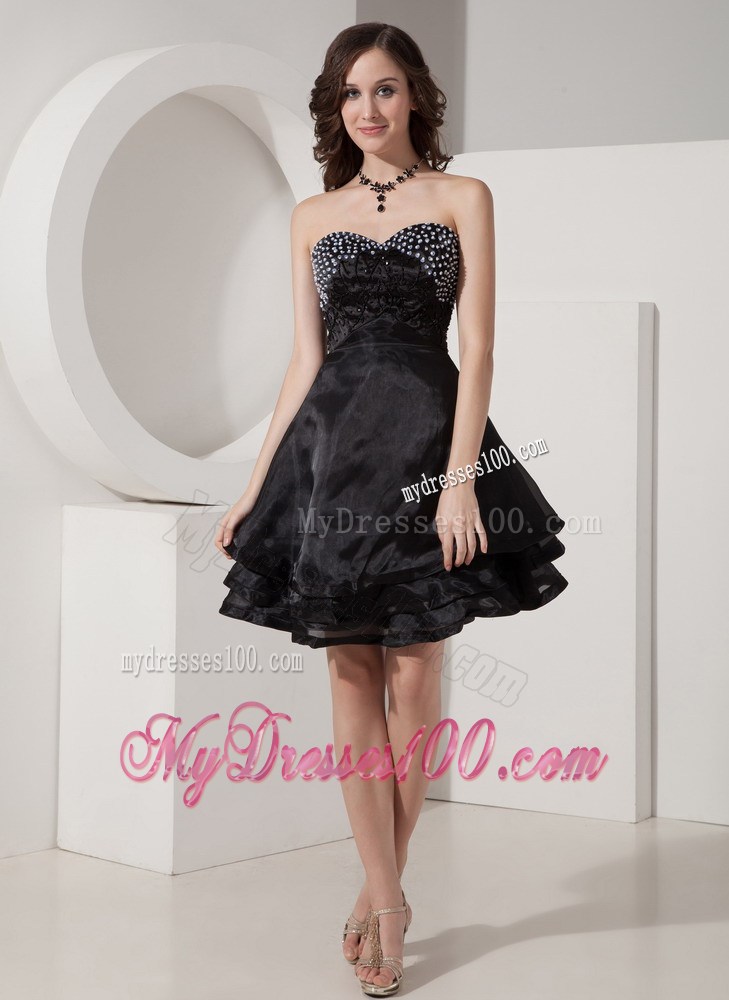 Cute Sweetheart Beading and Layered Mini-length Little Black Dress