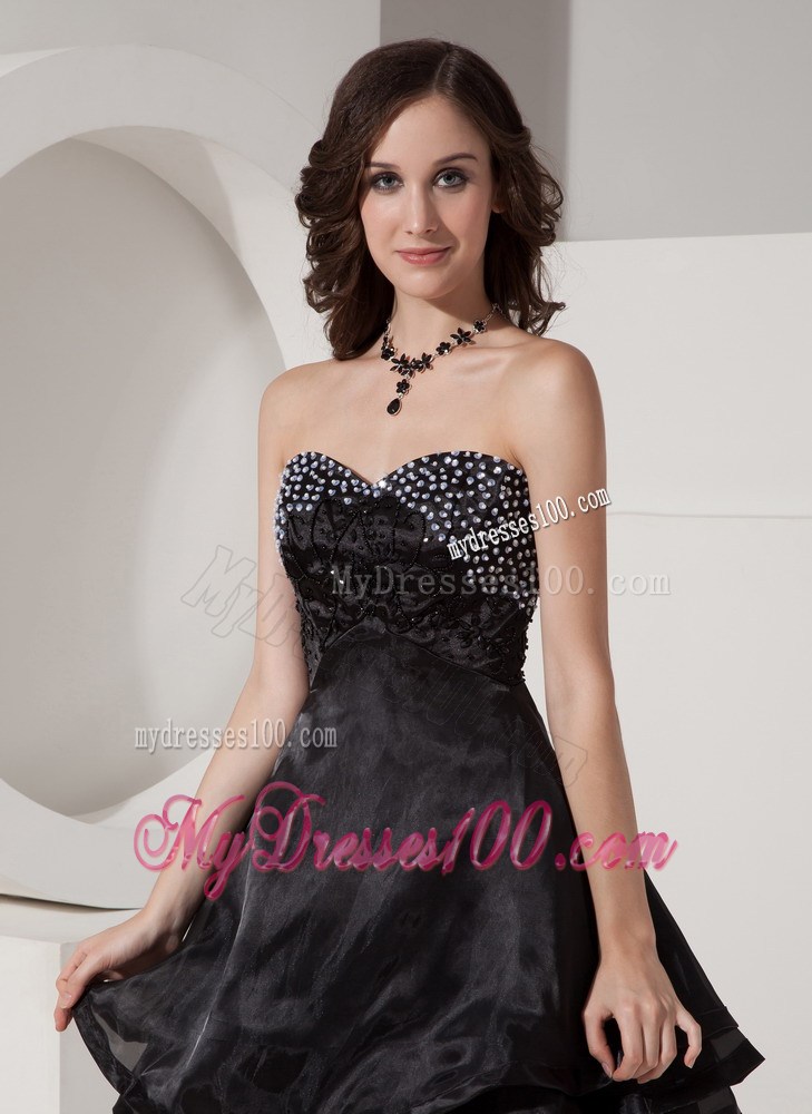 Cute Sweetheart Beading and Layered Mini-length Little Black Dress