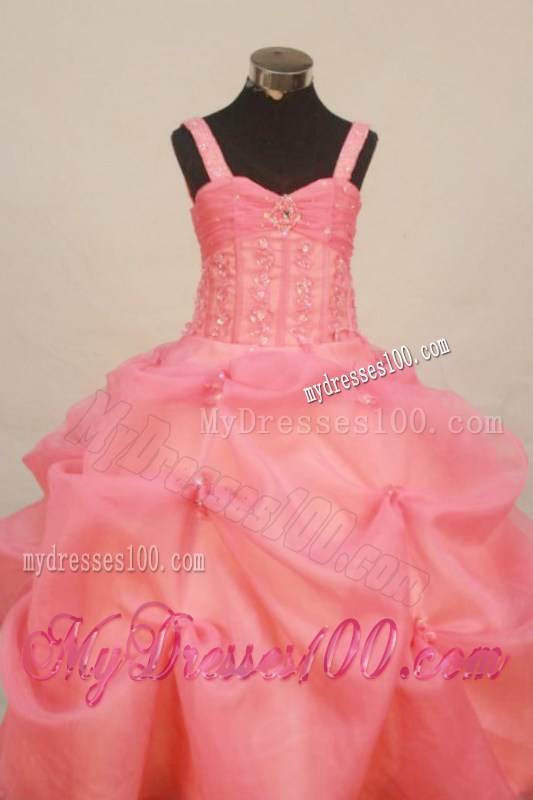 2013 Custom Made Watermelon Little Girl Pageant Dress Straps With Pick-ups Organza