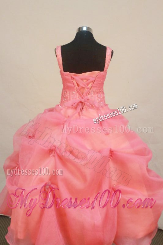 2013 Custom Made Watermelon Little Girl Pageant Dress Straps With Pick-ups Organza