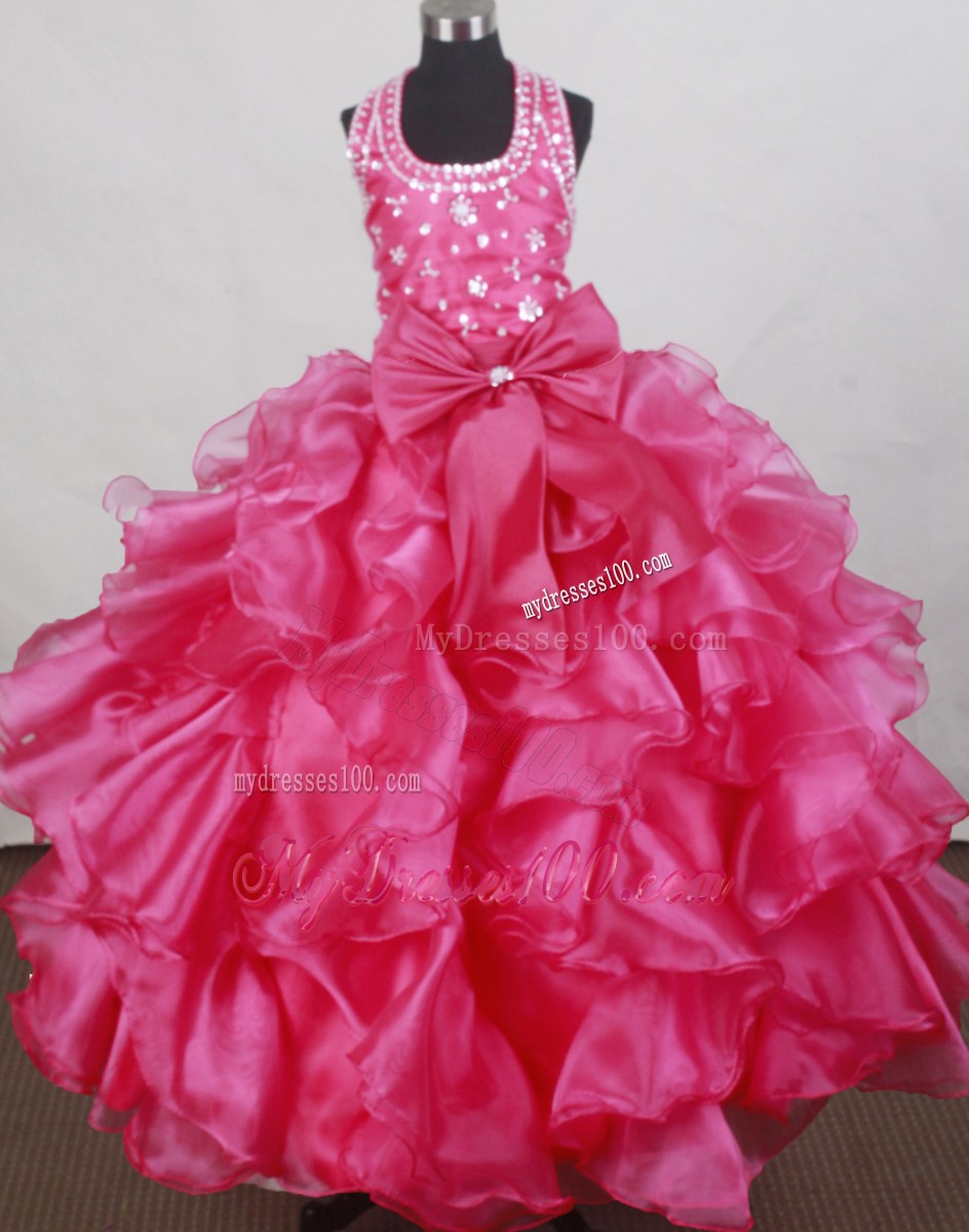 2013 Elegant Halter Neckline Flower Girl Pageant Dress With Beade and Ruffled Layers Decorate
