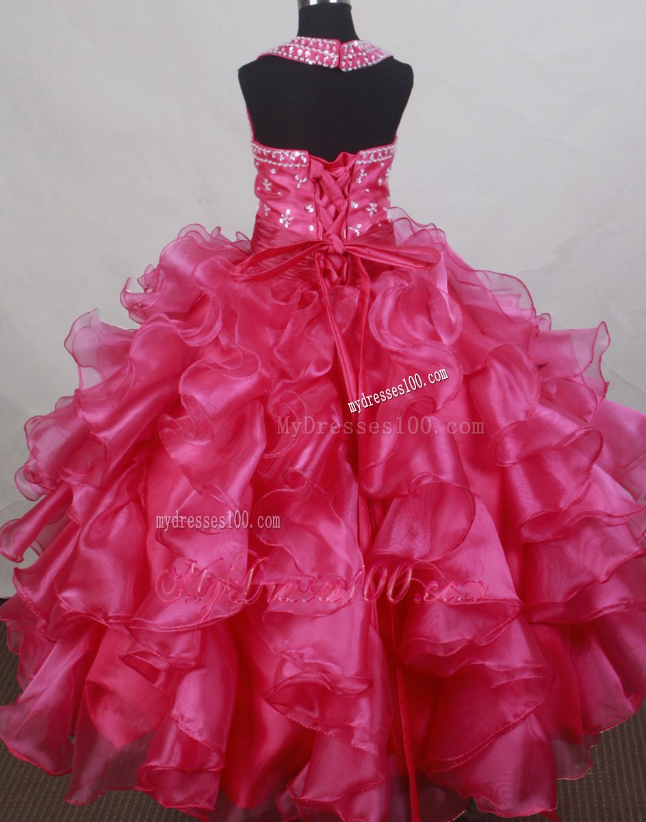 2013 Elegant Halter Neckline Flower Girl Pageant Dress With Beade and Ruffled Layers Decorate