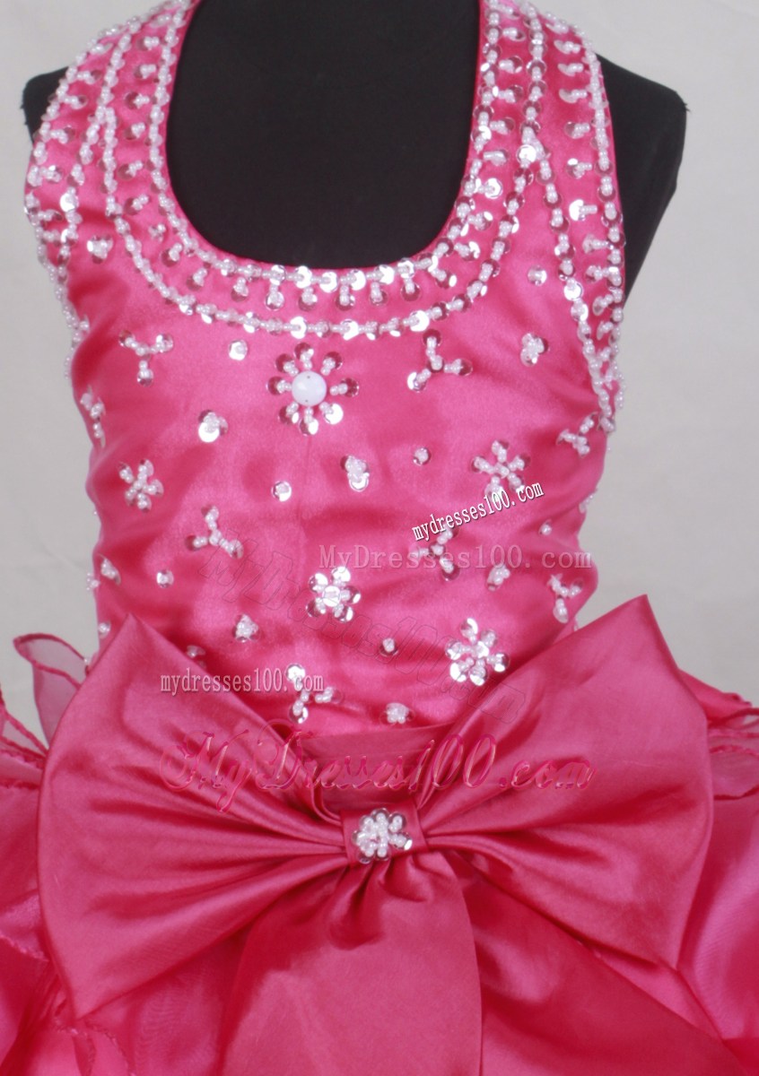 2013 Elegant Halter Neckline Flower Girl Pageant Dress With Beade and Ruffled Layers Decorate