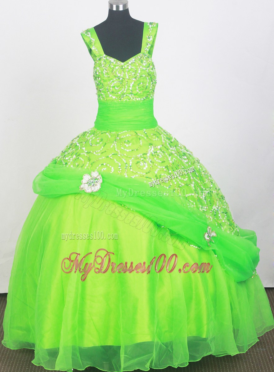 2013 Elegant Spring Green Little Girl Pageant Dresses With Beading and Appliques