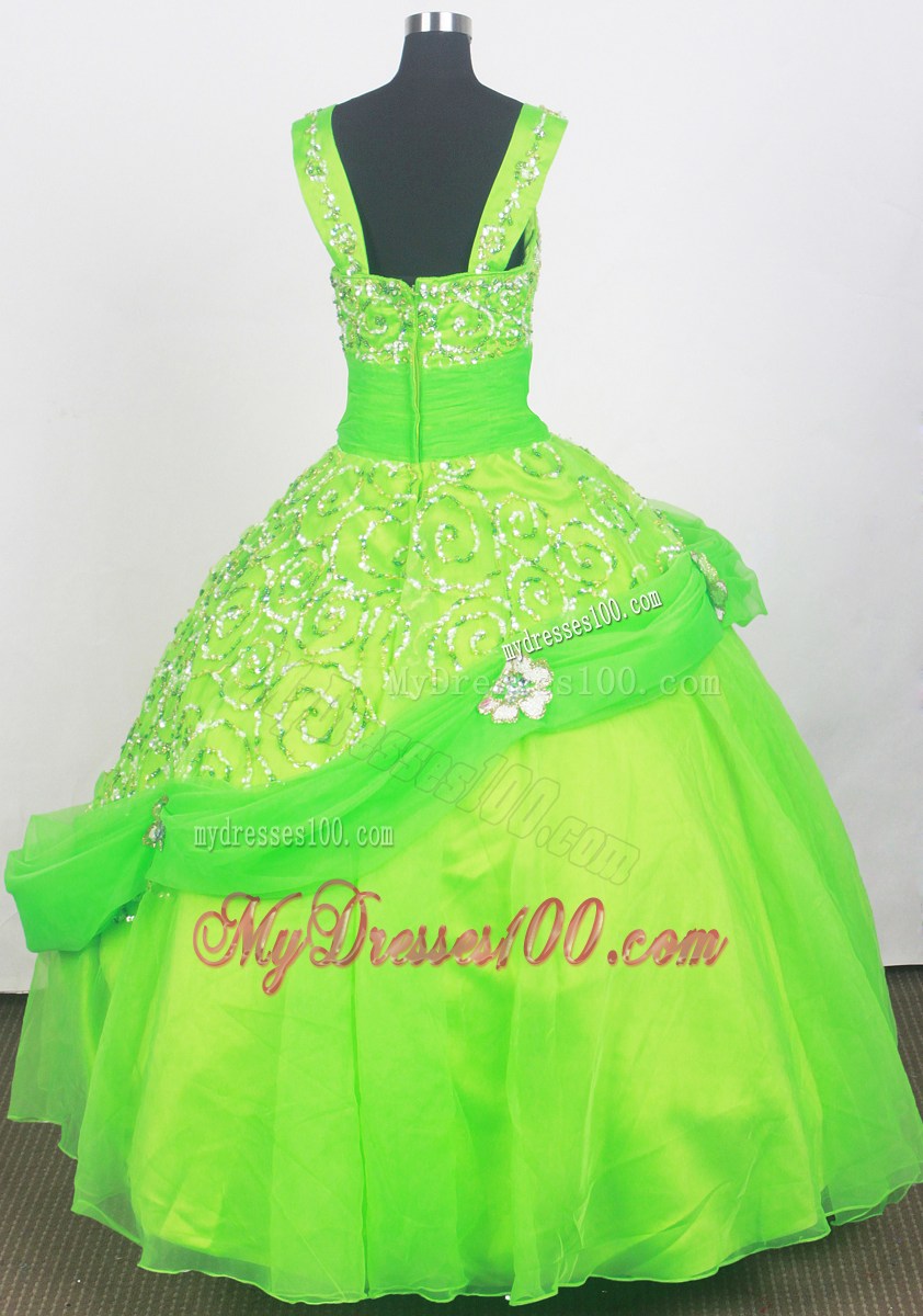 2013 Elegant Spring Green Little Girl Pageant Dresses With Beading and Appliques