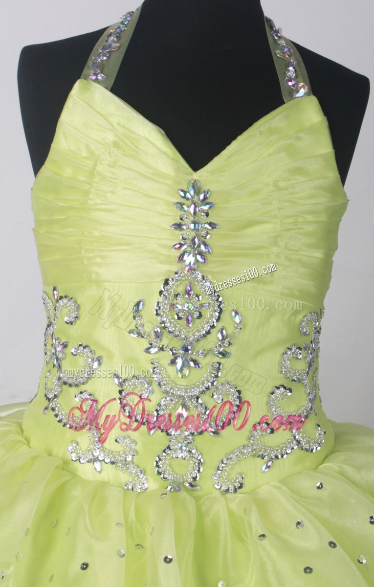 2013 Fashionable Yellow Green Little Girl Pageant Dresses With Beading and Ruffled Layers