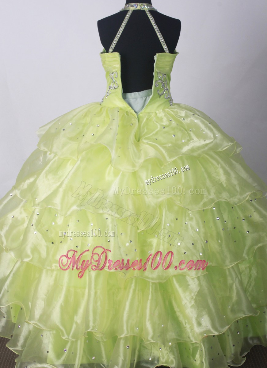 2013 Fashionable Yellow Green Little Girl Pageant Dresses With Beading and Ruffled Layers