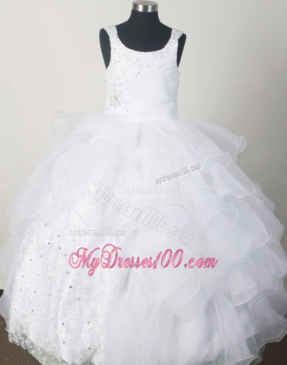 2013 Gorgeous White Little Girl Pageant Dresses With Beading and Rufled Layers