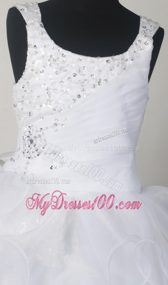 2013 Gorgeous White Little Girl Pageant Dresses With Beading and Rufled Layers