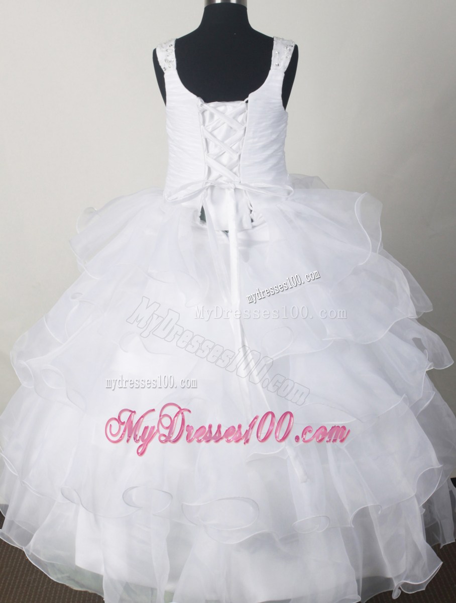 2013 Gorgeous White Little Girl Pageant Dresses With Beading and Rufled Layers