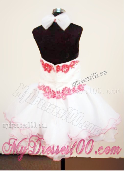 Halter Top Mini-length White Little Girl Pageant Dresses With Appliques