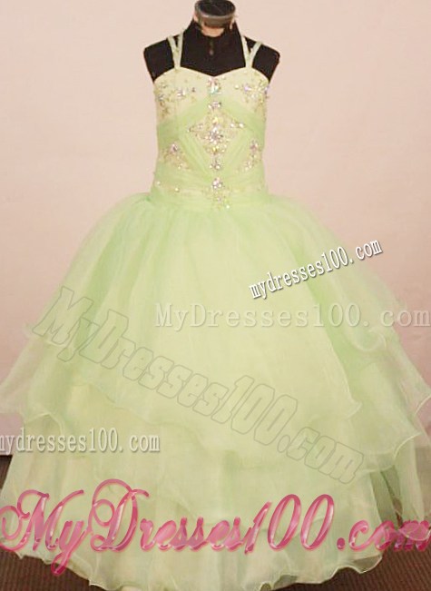 2013 Low price Little Girl Pageant Dress Ball Gown Yellow Green Straps With Yellow Green