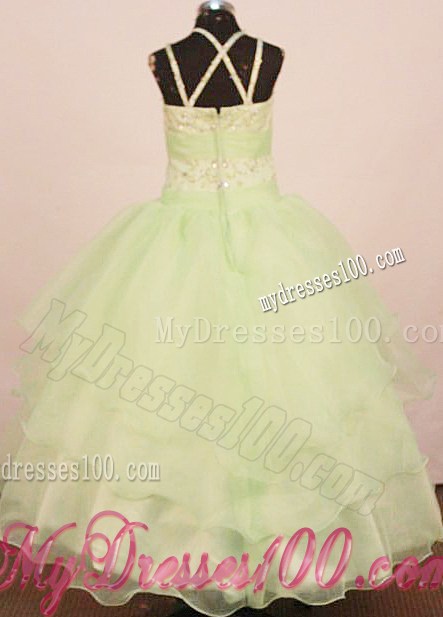 2013 Low price Little Girl Pageant Dress Ball Gown Yellow Green Straps With Yellow Green