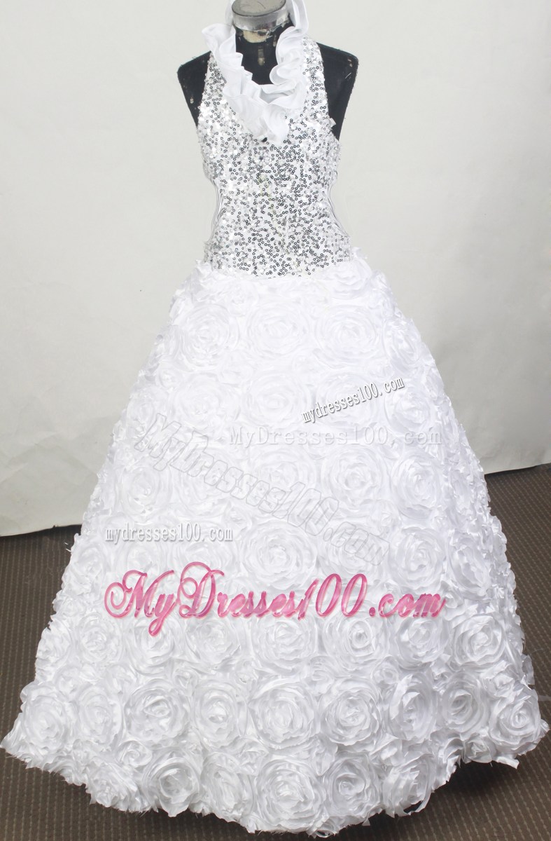 2013 Luxurious Little Girl Pageant Dresses Beading Bodice and Fabric With Roling Flowers