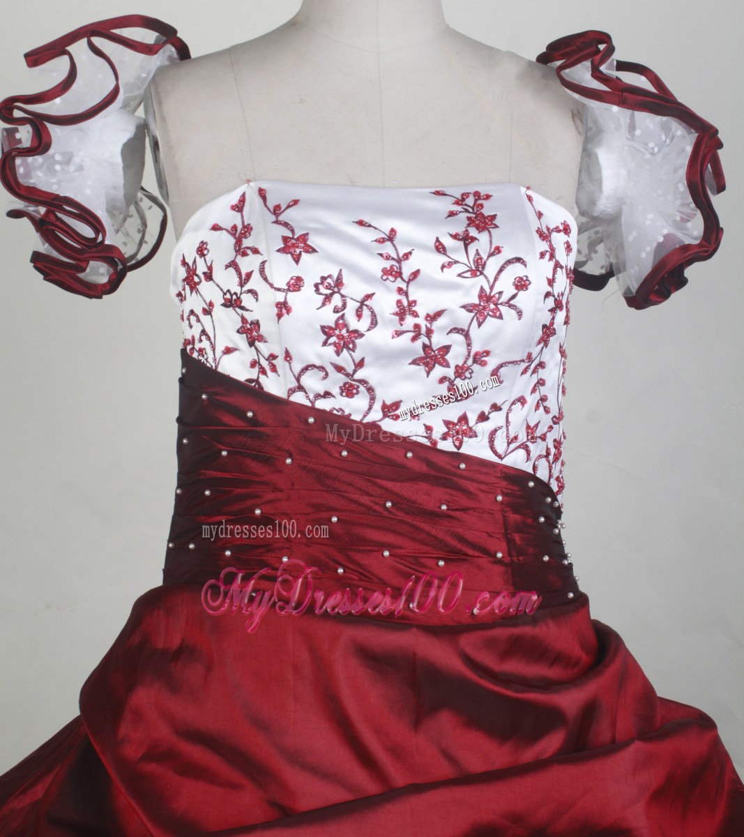 2013 New Custom Made Embroidery Red and White Flower Girl Pageant Dress