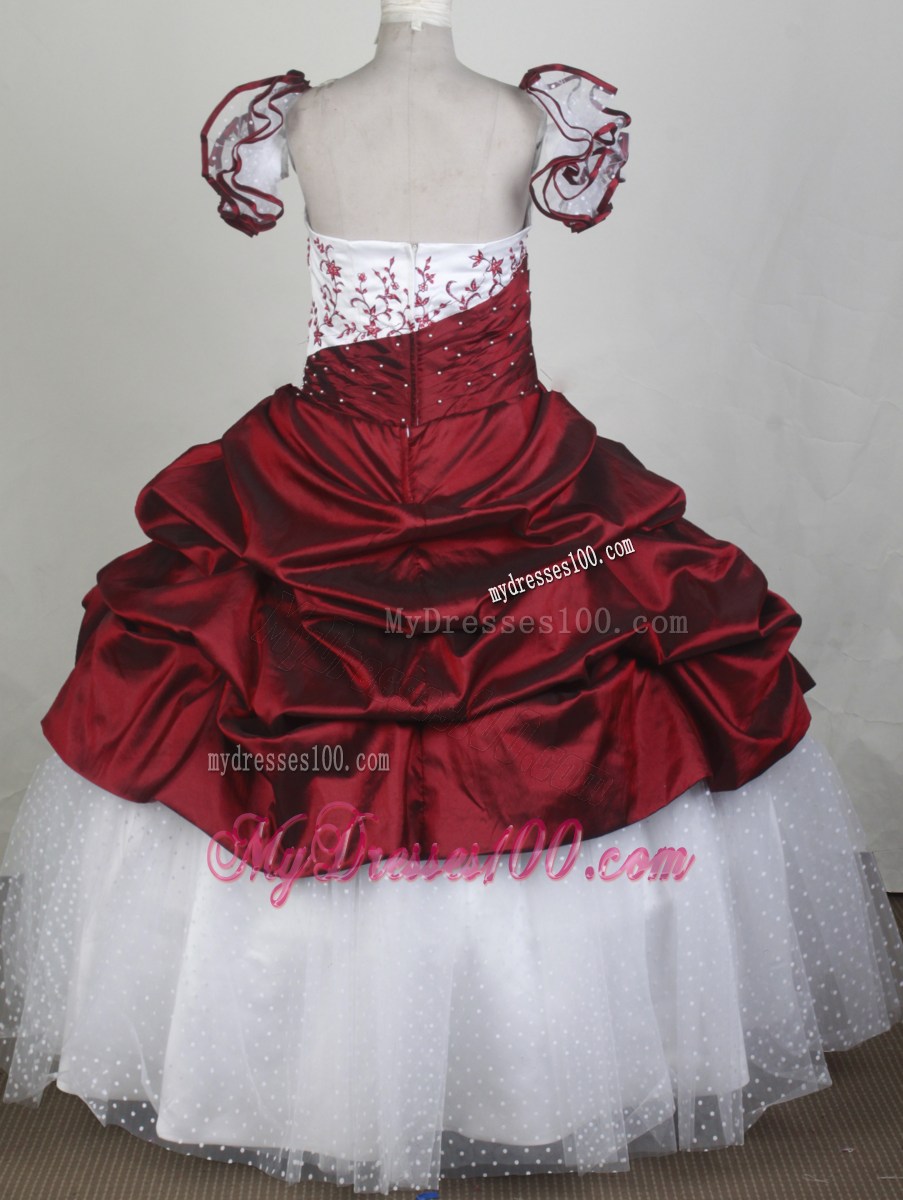 2013 New Custom Made Embroidery Red and White Flower Girl Pageant Dress