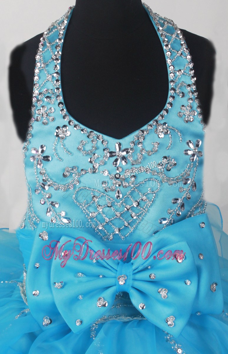 2013 Perfect Aqua Blue Little Girl Pageant Dresses With Beading Bowknot and Ruffled Layers