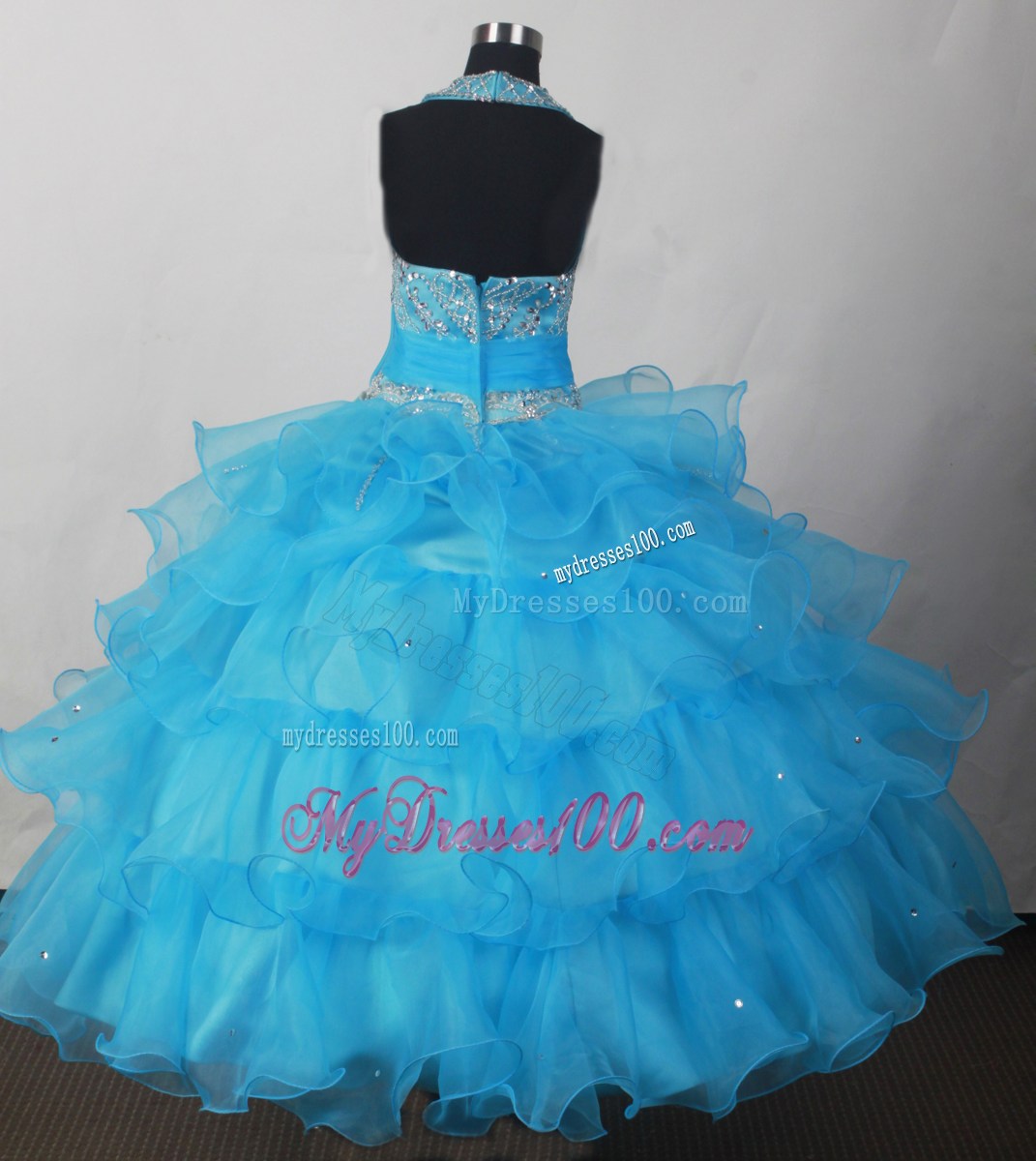 2013 Perfect Aqua Blue Little Girl Pageant Dresses With Beading Bowknot and Ruffled Layers