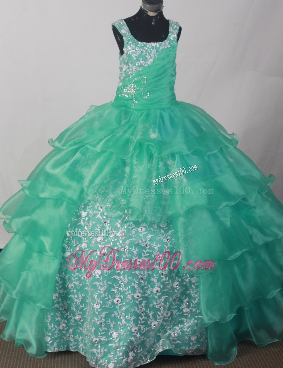 2013 Popular Sweetheart Flower Girl Pageant Dress With Appliques and Ruch Decorate Turquoise