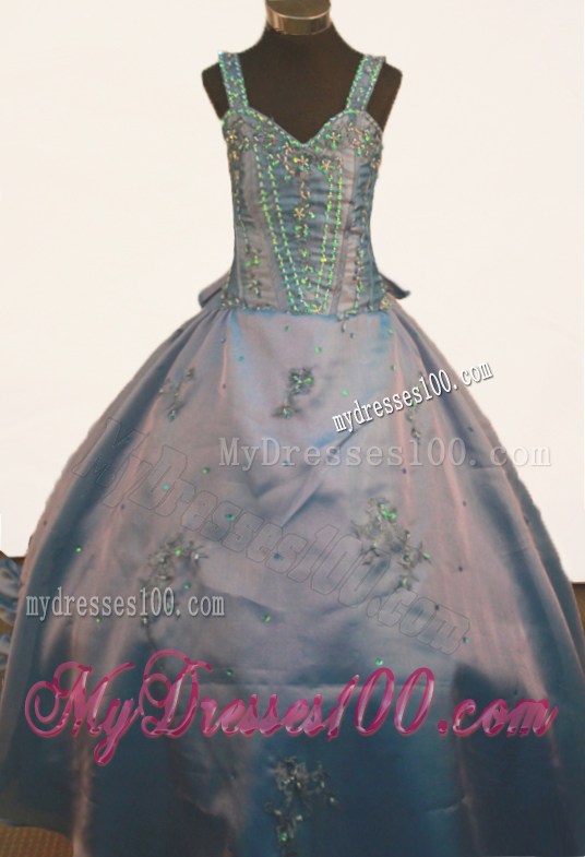 Affordable Beading and Appliques Decorate Bodice Ball Gown Little Girl Pageant Dress Strap Floor-length