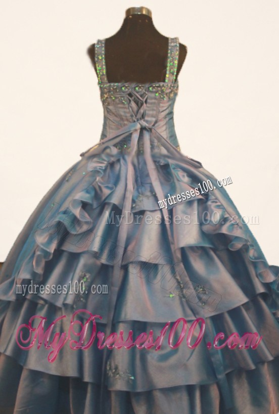 Affordable Beading and Appliques Decorate Bodice Ball Gown Little Girl Pageant Dress Strap Floor-length