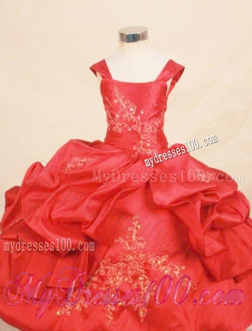 Appliques With Beading Lovely Square Red Little Girl Pageant Dresses