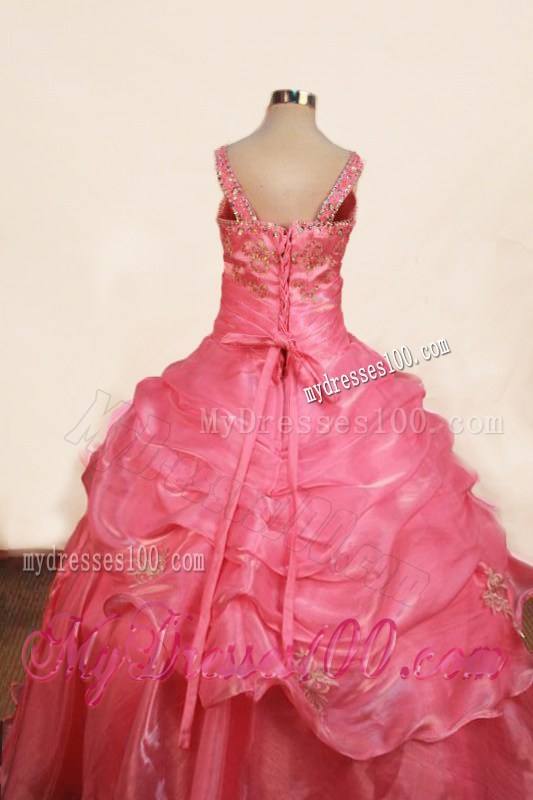 Beading Luxurious Off the Shoulder Pink Little Girl Pageant Dresses