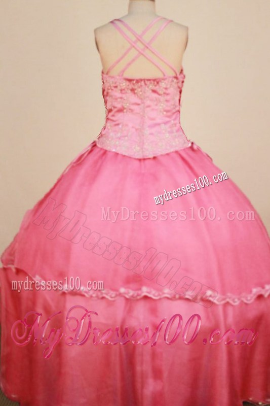 Applqiues Ball Gown 2013 Little Girl Pageant Dress Straps With Watermelon Organza