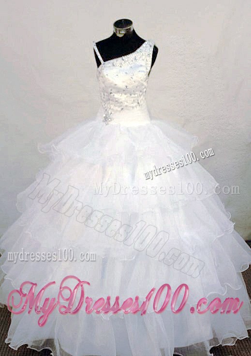 Asymmetrical Neckline Beading White Little Girl Pageant Dresses