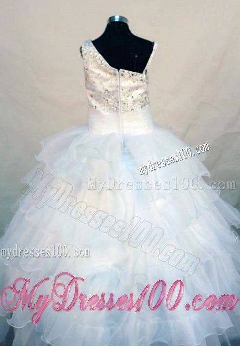 Asymmetrical Neckline Beading White Little Girl Pageant Dresses