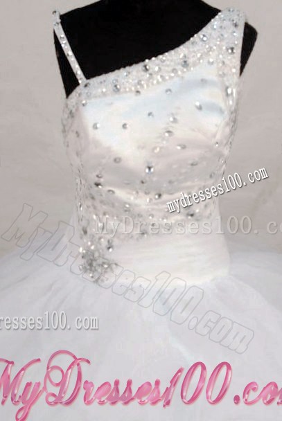 Asymmetrical Neckline Beading White Little Girl Pageant Dresses