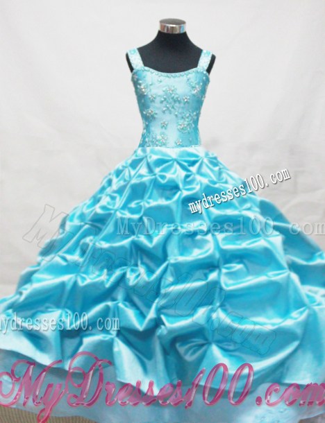 Baby Blue Little Girl Pageant Dresses With Appliques and Pick-ups