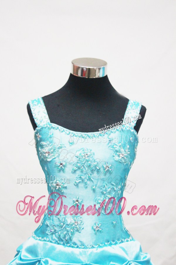 Baby Blue Little Girl Pageant Dresses With Appliques and Pick-ups
