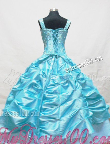 Baby Blue Little Girl Pageant Dresses With Appliques and Pick-ups