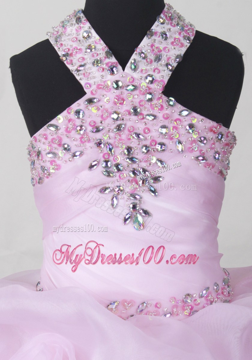 Baby Pink Beading and Pick-ups For Little Girl Pageant Dresses